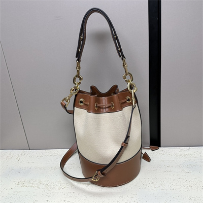 Celine SMALL DRAWSTRING CABAS MARIN IN TEXTILE AND CALFSKIN NATURAL / TAN