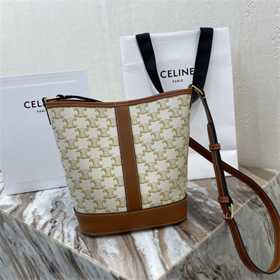 Celine SMALL Bucket In Triomphe Canvas And Calfskin White