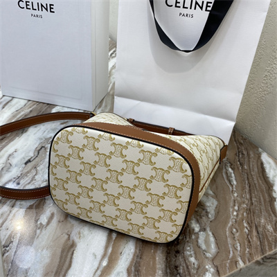 Celine SMALL Bucket In Triomphe Canvas And Calfskin White