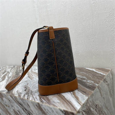 Celine Medium Bucket In Triomphe Canvas And Calfskin Tan