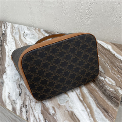 Celine Medium Bucket In Triomphe Canvas And Calfskin Tan