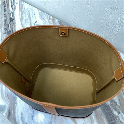 Celine Medium Bucket In Triomphe Canvas And Calfskin Tan