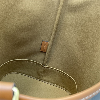 Celine Medium Bucket In Triomphe Canvas And Calfskin Tan
