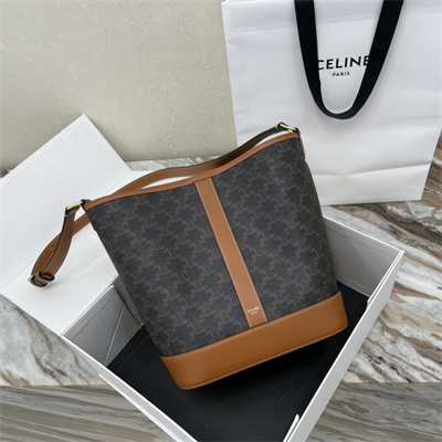 Celine Medium Bucket In Triomphe Canvas And Calfskin Tan