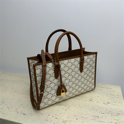 Celine Mini Horizontal Cabas In Triomphe Canvas and Calfskin White