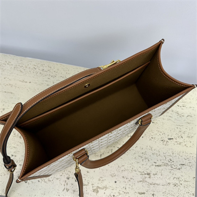 Celine Mini Horizontal Cabas In Triomphe Canvas and Calfskin White