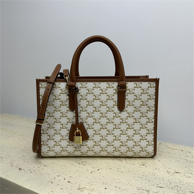 Celine Mini Horizontal Cabas In Triomphe Canvas and Calfskin White