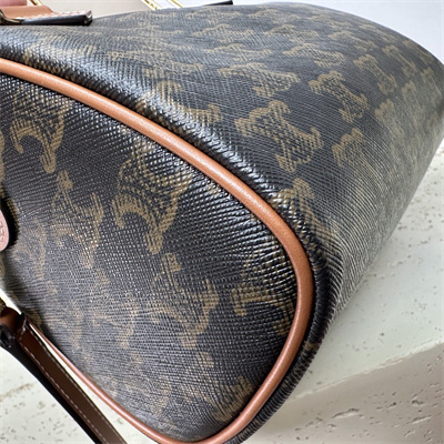 Celine Small Boston Bag In Triomphe Canvas and Calfskin Tan