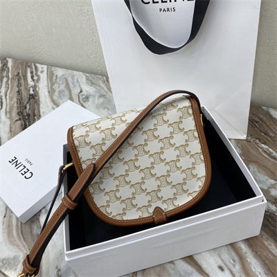 Celine Medium Folco Bag In Triomphe Canvas and Calfskin White