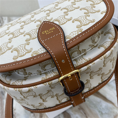 Celine Medium Folco Bag In Triomphe Canvas and Calfskin White