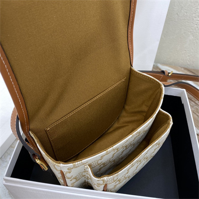 Celine Medium Folco Bag In Triomphe Canvas and Calfskin White