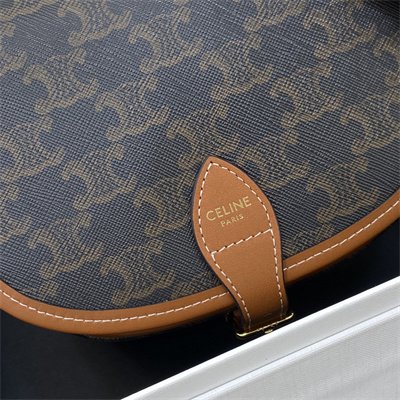 Celine Medium Folco Bag In Triomphe Canvas and Calfskin Tan