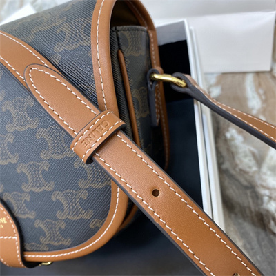 Celine Medium Folco Bag In Triomphe Canvas and Calfskin Tan