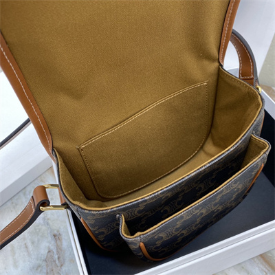 Celine Medium Folco Bag In Triomphe Canvas and Calfskin Tan