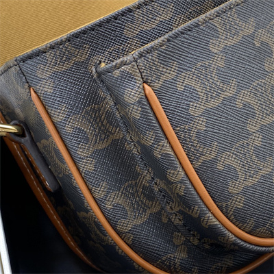 Celine Medium Folco Bag In Triomphe Canvas and Calfskin Tan