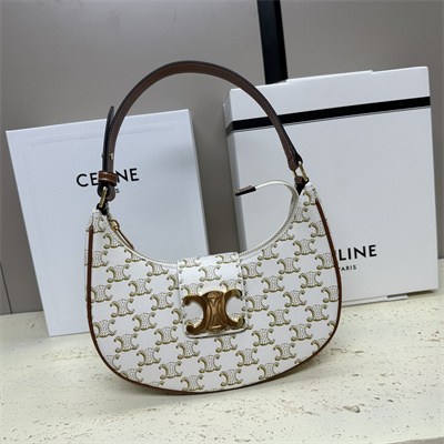 Celine Medium AVA Triomphe Bag In Triomphe Canvas and Calfskin White