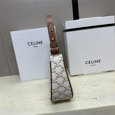 Celine Medium AVA Triomphe Bag In Triomphe Canvas and Calfskin White
