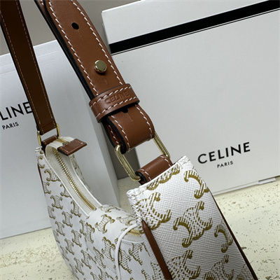 Celine Medium AVA Triomphe Bag In Triomphe Canvas and Calfskin White