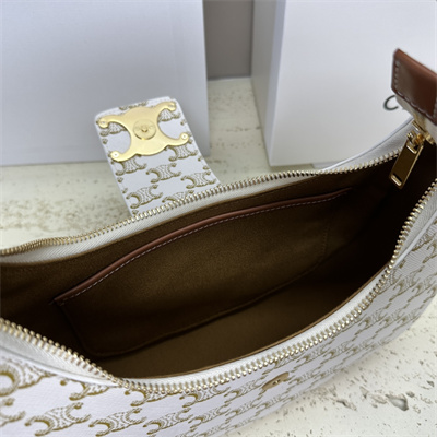 Celine Medium AVA Triomphe Bag In Triomphe Canvas and Calfskin White