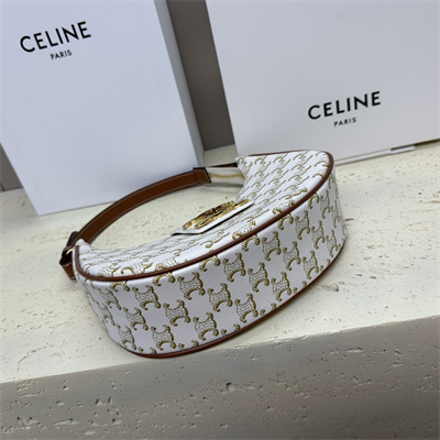 Celine Medium AVA Triomphe Bag In Triomphe Canvas and Calfskin White