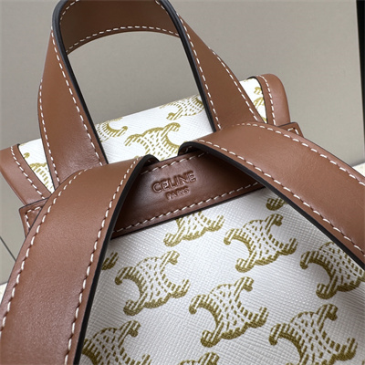 Celine Mini Backpack Folco In Triomphe Canvas and Calfskin White