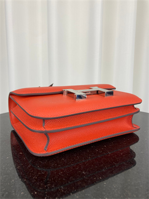 Constance Bag Epsom Leather 18CM Gold/Silver Tone Metal In Feu Orange Color HS