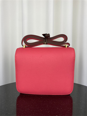 Constance Bag Epsom Leather 18CM Gold/Silver Tone Metal In Rose Lipsur Color  HS