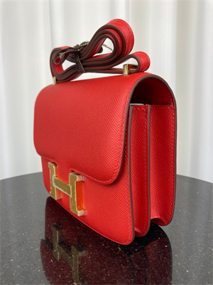 Constance Bag Epsom Leather 18CM Gold/Silver Tone Metal In Red Color HS