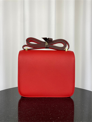 Constance Bag Epsom Leather 18CM Gold/Silver Tone Metal In Red Color HS