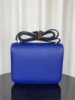 Constance Bag Epsom Leather 18CM Gold/Silver Tone Metal In Blue Electric Color HS