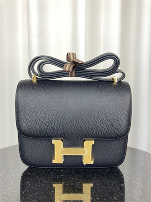 Constance Bag Epsom Leather 18CM Gold/Silver Tone Metal In Black Color HS