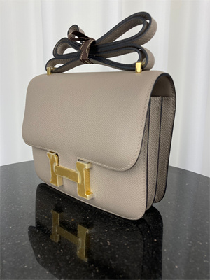 Constance Bag Epsom Leather 18CM Gold/Silver Tone Metal In Gris Asphalte Color HS