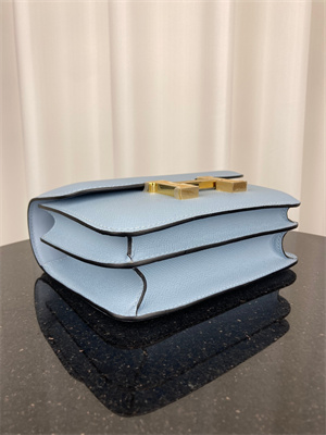 Constance Bag Epsom Leather 18CM Gold/Silver Tone Metal In Blue Brume Color HS