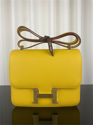 Constance Bag Epsom Leather 24CM Gold/Silver Tone Metal In Jaune Amber Color HS