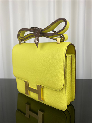 Constance Bag Epsom Leather 24CM Gold/Silver Tone Metal In Lime Color HS