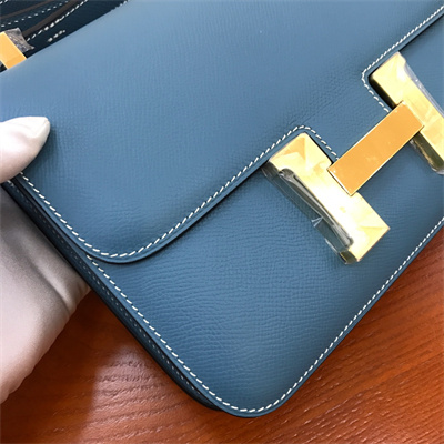 Constance Bag Epsom Leather 24CM Gold/Silver Tone Metal In Blue Jean Color HS