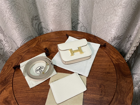 Constance SLIM Wallet With Strap Epsom Leather Gold Tone Metal In Craie Color HS