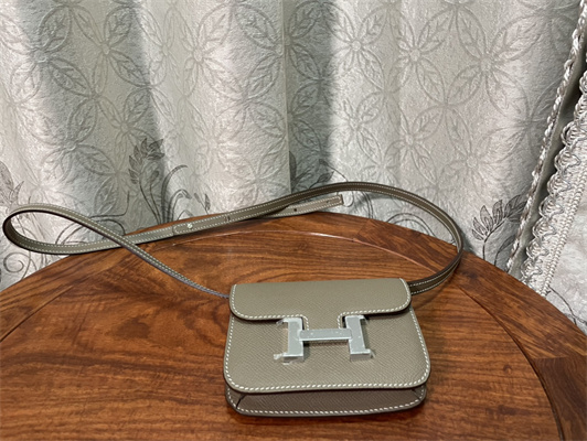 Constance SLIM Wallet With Strap Epsom Leather Silver Tone Metal In Etoupe Color HS