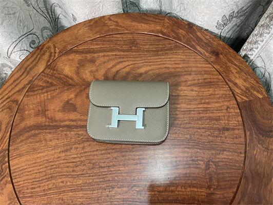 Constance SLIM Wallet With Strap Epsom Leather Silver Tone Metal In Etoupe Color HS