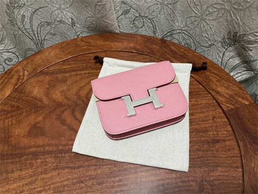 Constance SLIM Wallet With Strap Epsom Leather Silver Tone Metal In Pink Color HS