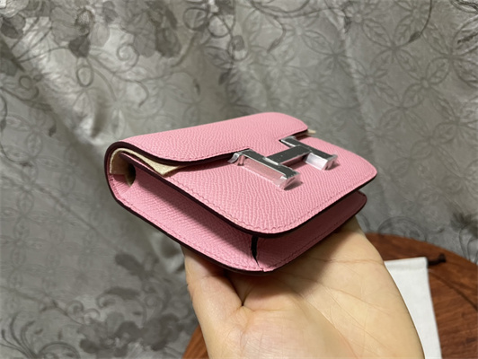 Constance SLIM Wallet With Strap Epsom Leather Silver Tone Metal In Pink Color HS