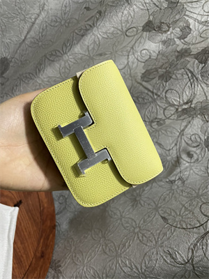 Constance SLIM Wallet With Strap Epsom Leather Silver Tone Metal In Yellow Color HS