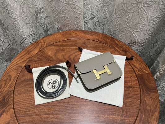 Constance SLIM Wallet With Strap Epsom Leather Gold Tone Metal In Grey Color HS