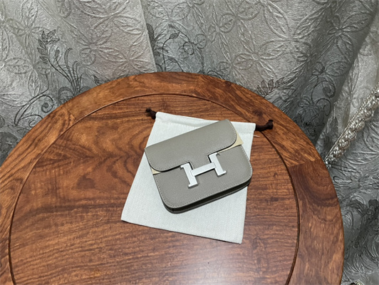 Constance SLIM Wallet With Strap Epsom Leather Silver Tone Metal In Grey Color HS