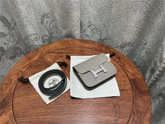 Constance SLIM Wallet With Strap Epsom Leather Silver Tone Metal In Grey Color HS