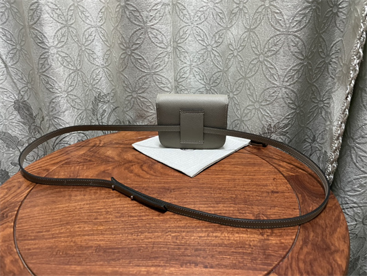 Constance SLIM Wallet With Strap Epsom Leather Silver Tone Metal In Grey Color HS