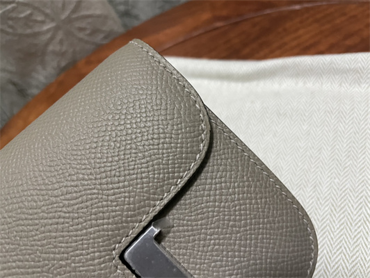 Constance SLIM Wallet With Strap Epsom Leather Silver Tone Metal In Grey Color HS