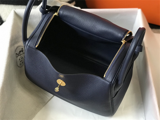 Lindy Bag Calfskin Leather 26/30CM Gold/Silver Tone Metal In Navy Color