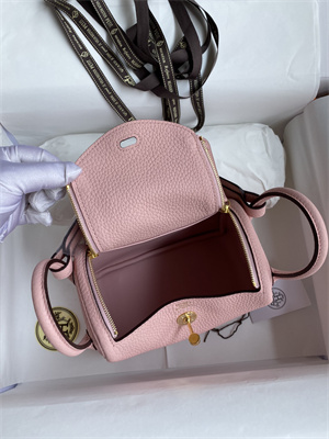 Lindy Mini Bag Taurillon Clemence Leather Gold/Silver Tone Metal In Rose Sakura Color HS