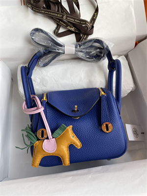 Lindy Mini Bag Taurillon Clemence Leather Gold/Silver Tone Metal In Blue Electric Color HS